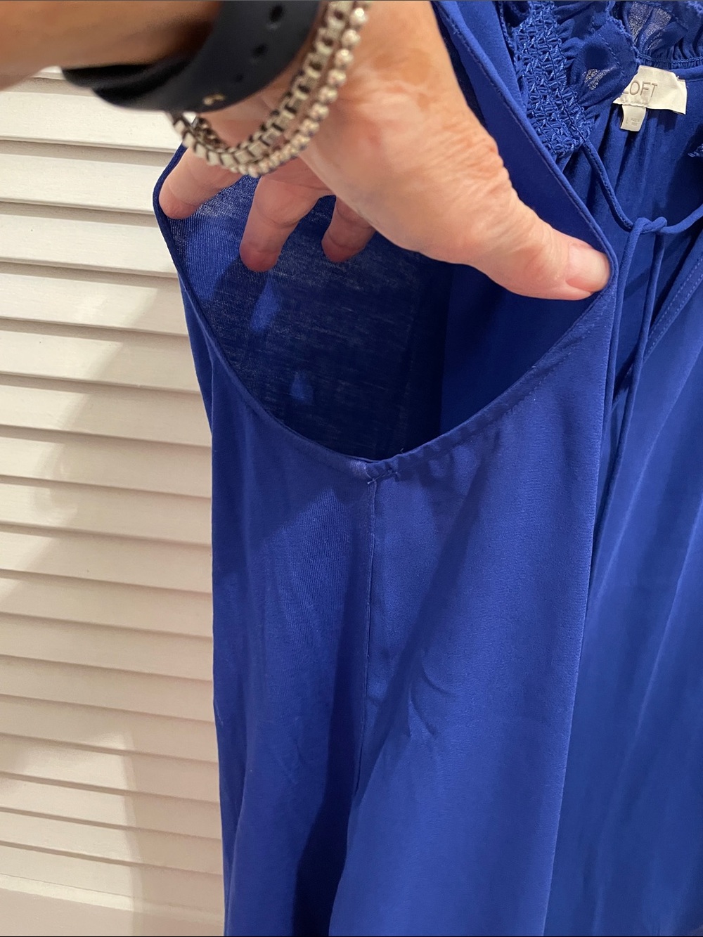 LOFT Cobalt Blue Ruffle Tie-Neck Sleeveless Top - Picture 4 of 6